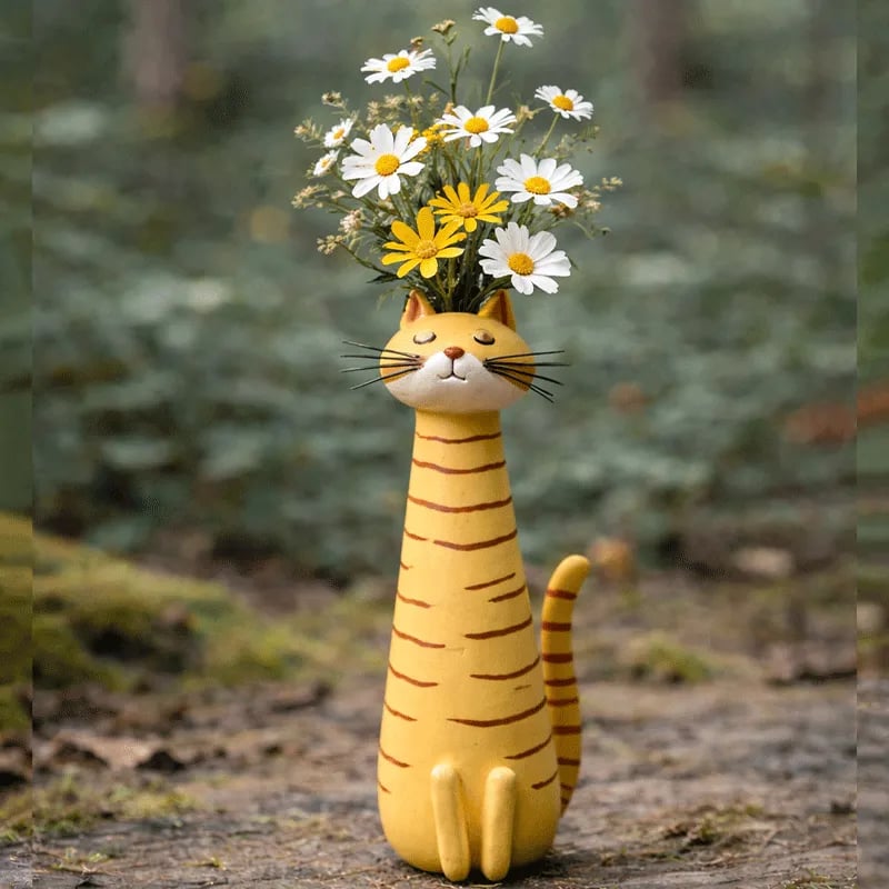 😻Håndlaget, original kattevase i keramikk