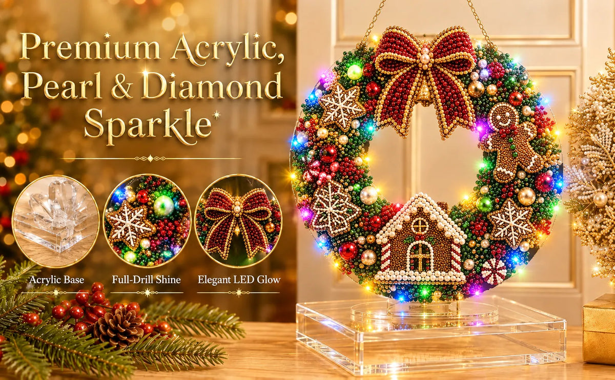 ✨DIY diamantmaleri: Julekrans med lys, dekorativ dørpynt i akryl til høytiden🎄