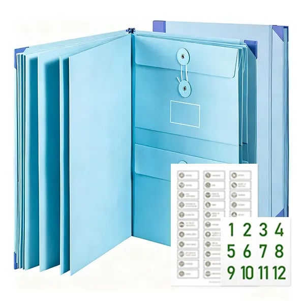 📂 Manila Pocket Accordion File - Passports, Birth Certificates & Home/Office Docs