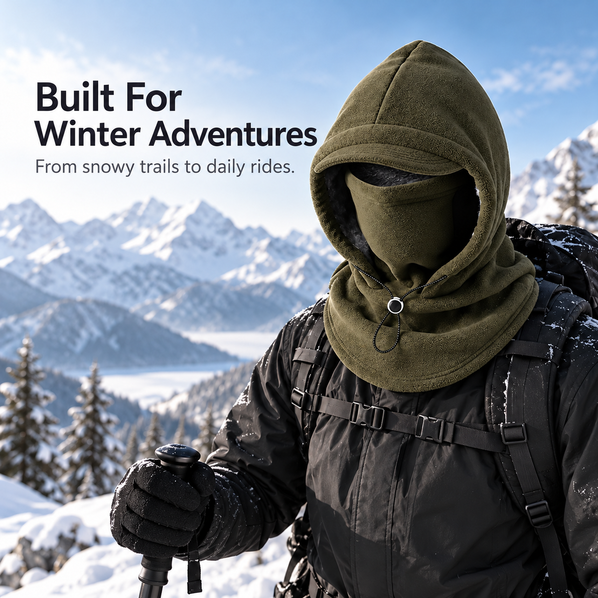 ❄️ Vintermaske med hette – Vindtett fleece-balaklava for friluftsliv