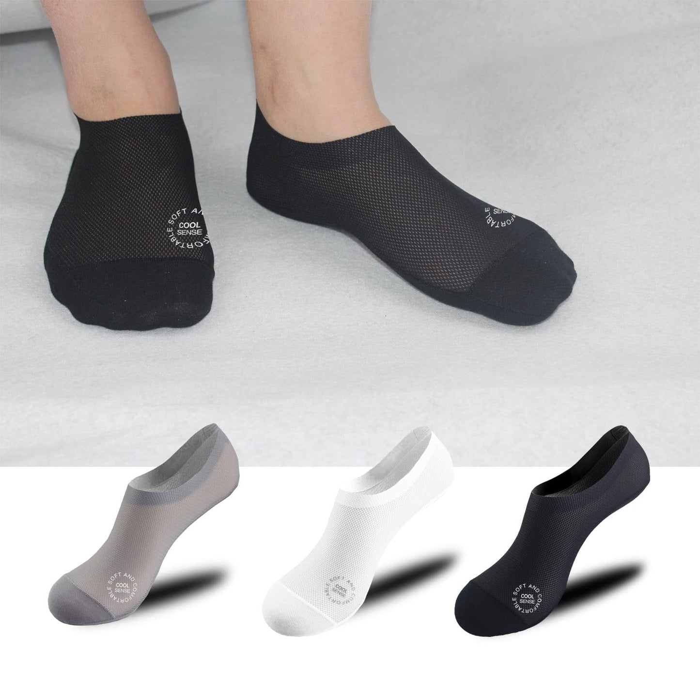 🔥 Pakke med 3 par usynlige sokker med sklisikker såle 🧦 – Pustende, lavskåret design med sklisikker og svetteabsorberende egenskaper