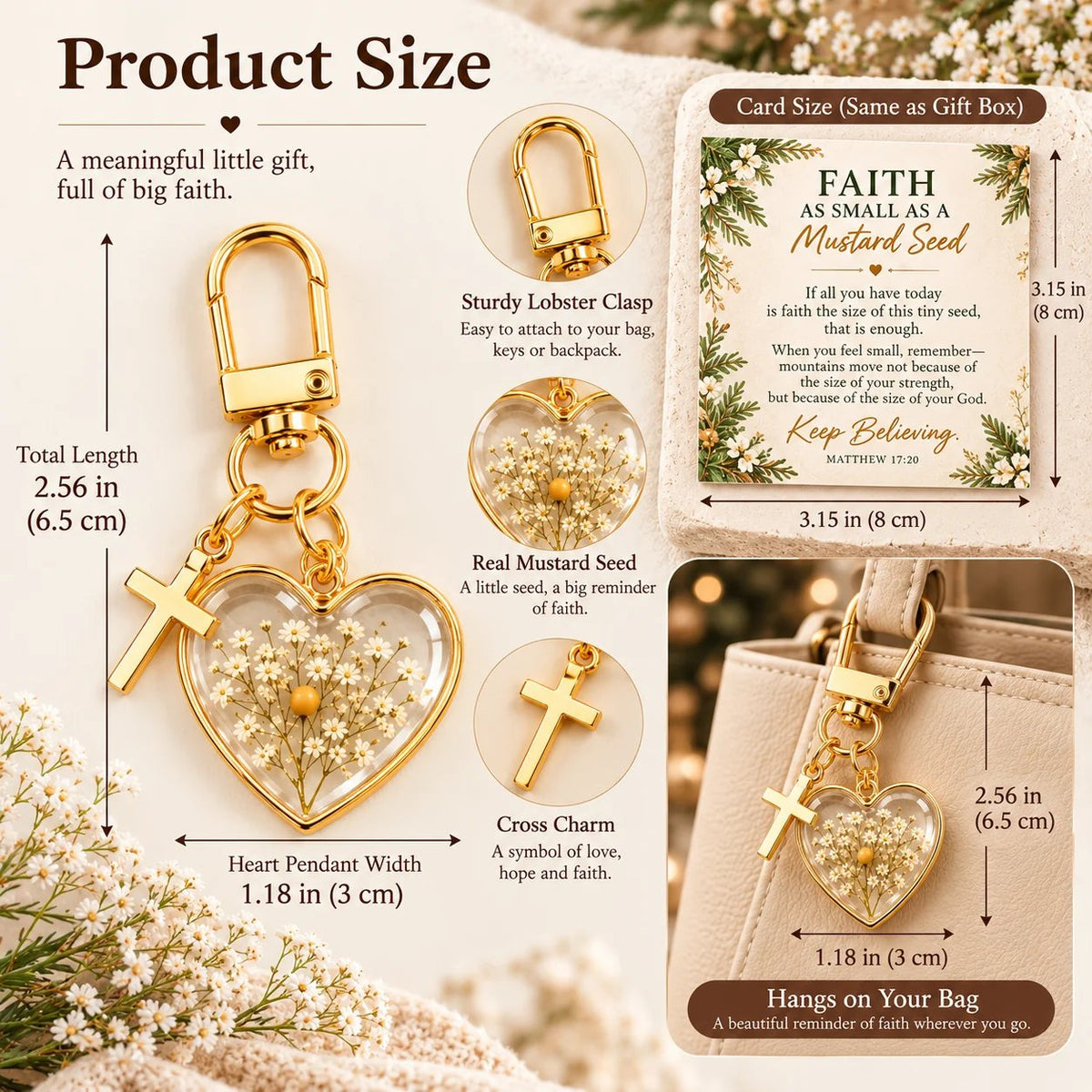 ⏳ Siste dag med 50 % rabatt –✝️ «Mustard Seed Faith»-nøkkelring — Fortsett å tro