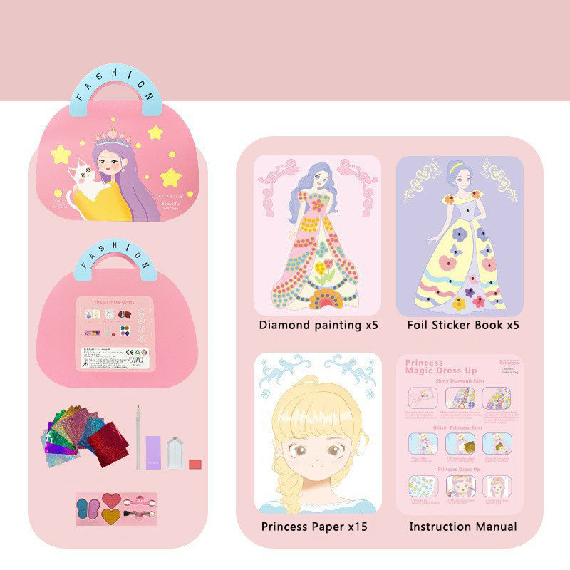 👸Prinsesse DIY-håndverkssett: sminke, diamantkunst og utkledning💖Gratis frakt