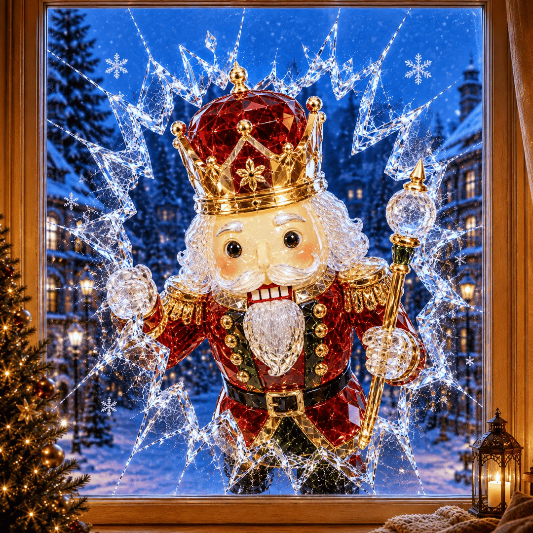🔥HETEREA 49 % RABATT✨🎄Juleklistremerke med krystallmotiv som simulerer innbrudd i vinduet — 3D-vindusdekorasjon med knust glass