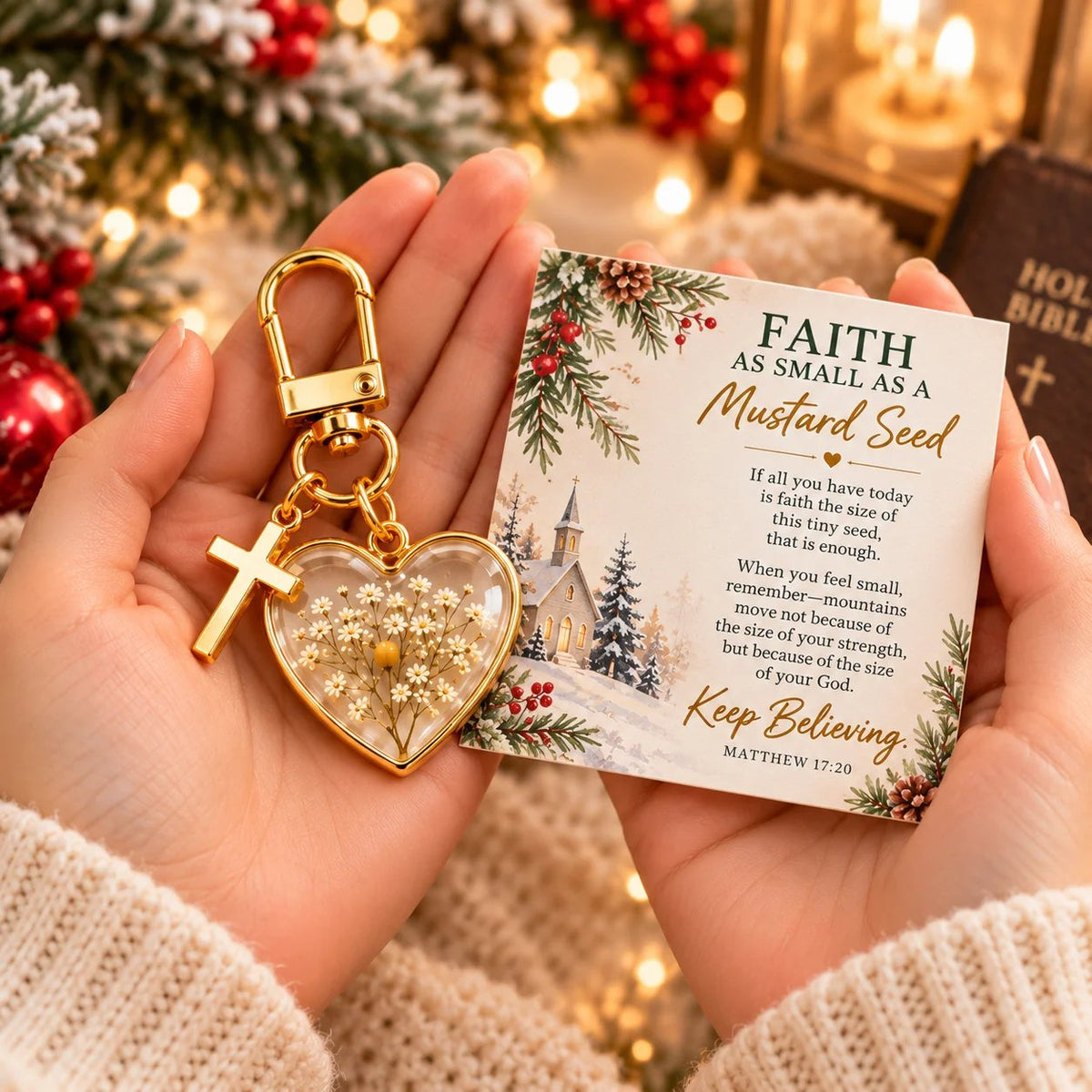 ⏳ Siste dag med 50 % rabatt –✝️ «Mustard Seed Faith»-nøkkelring — Fortsett å tro