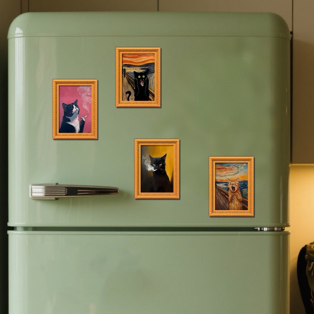 🌹 Söta kylskåpsmagneter med katter – Förtrollande kattdekorationer med ram för hemmet och kontoret 🐱✨