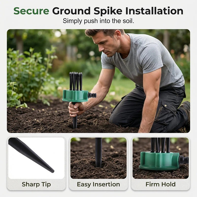 Sprinkler for presis hagevanning med 360° dekningsvinke