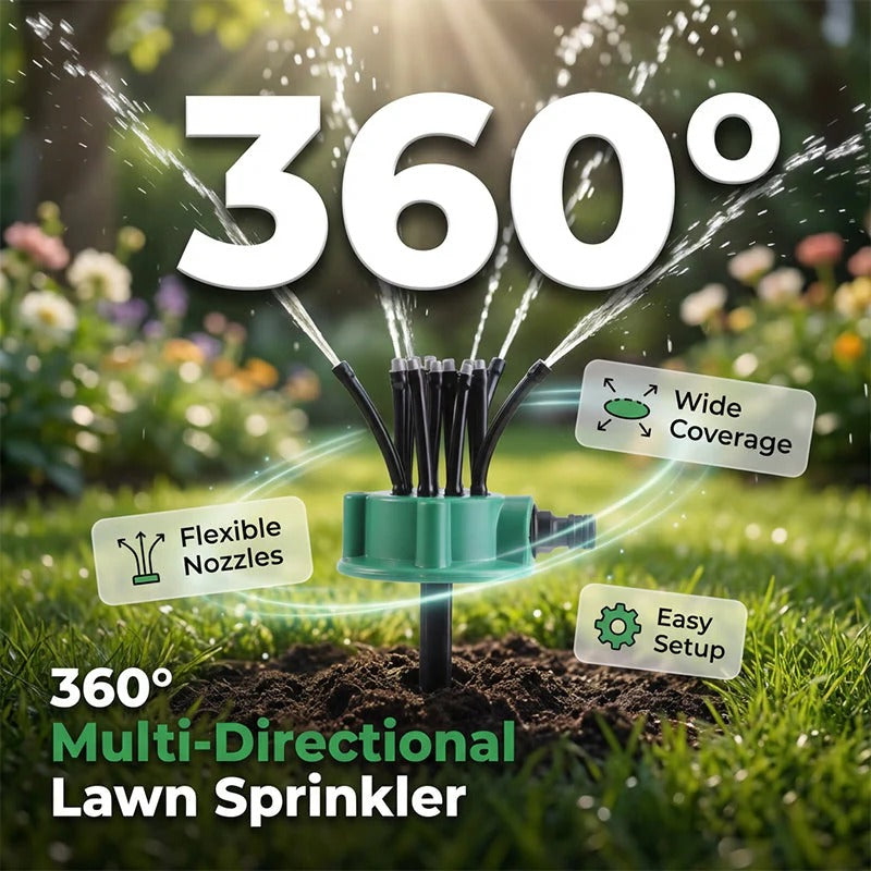 Sprinkler for presis hagevanning med 360° dekningsvinke