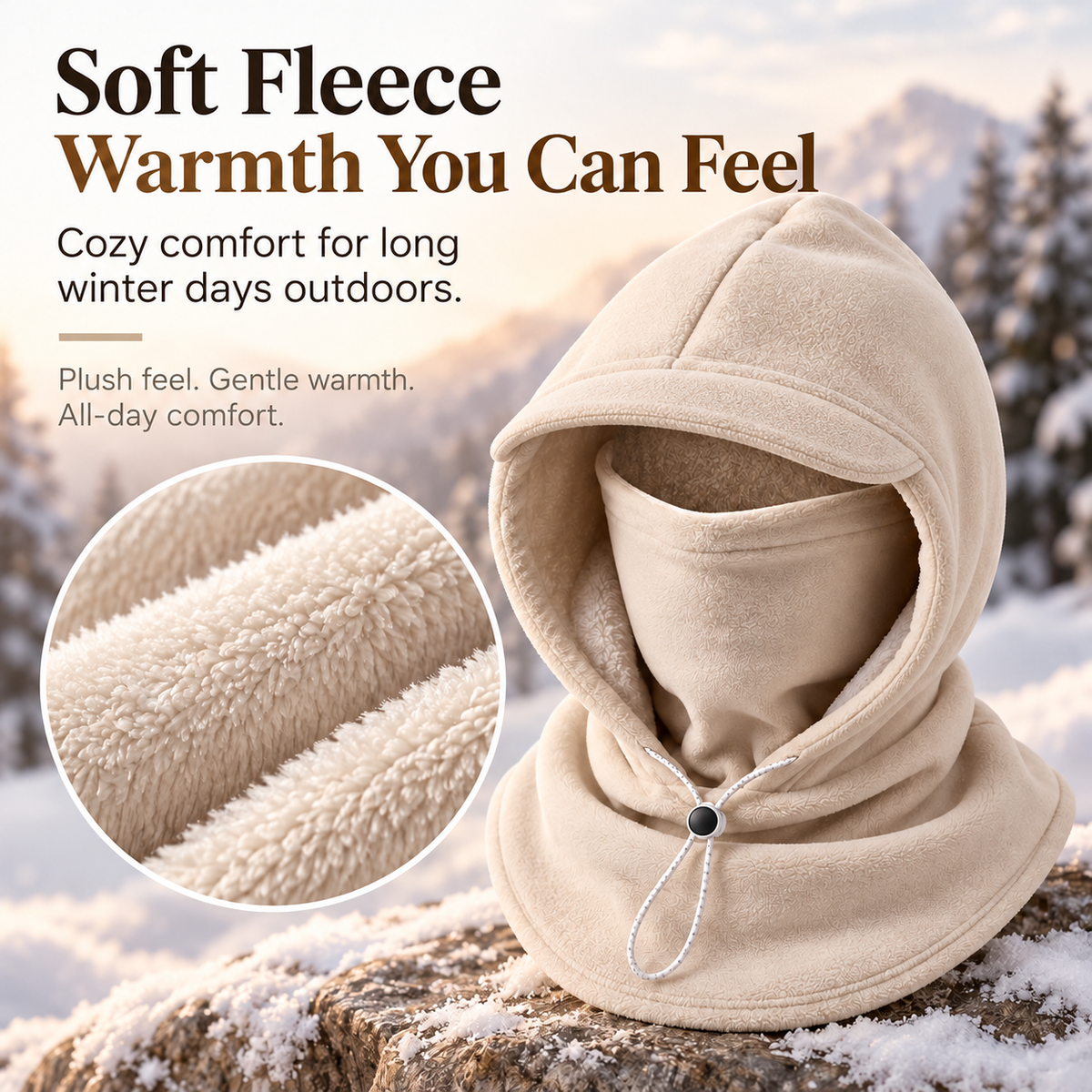 ❄️ Vintermaske med hette – Vindtett fleece-balaklava for friluftsliv