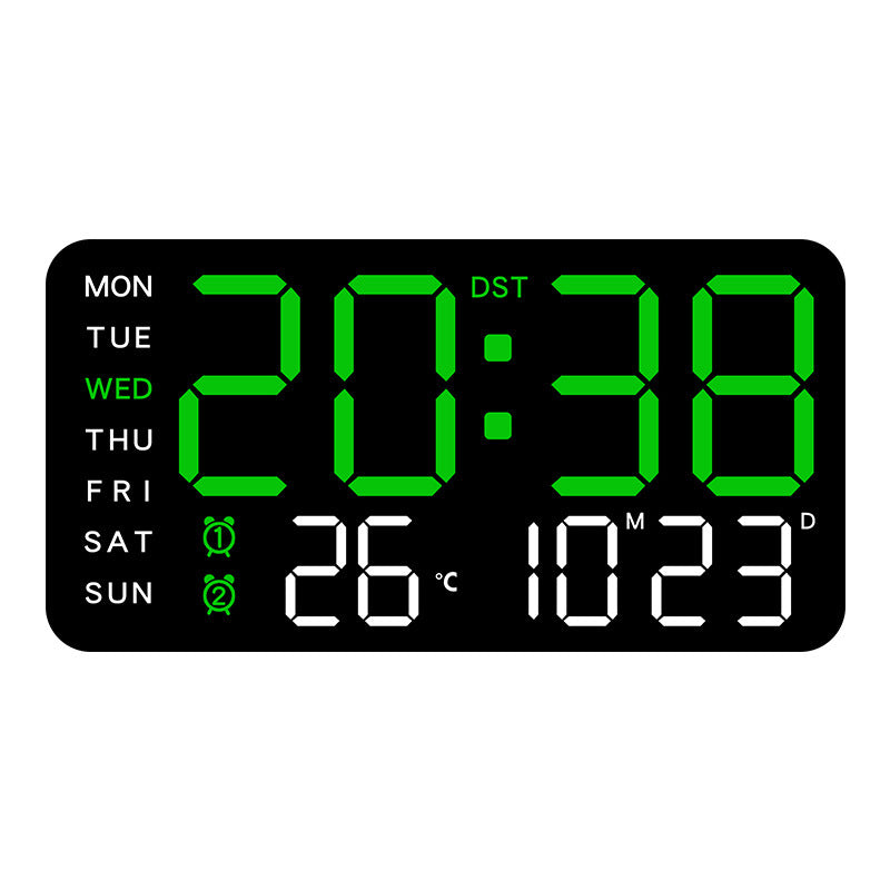 Stor digital veggklokke med LED-display, datovisning og termometer, perfekt gave til eldre, dekorasjon til stuen og soverommet