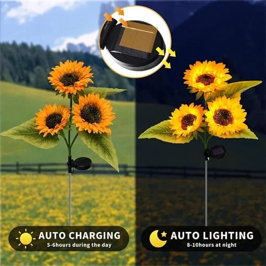 🌻☀️ Vanntette solcellelamper – Realistiske kronblader, IP65-klassifisert og værbestandig, lyser automatisk i 8–12 timer ☀️🌻