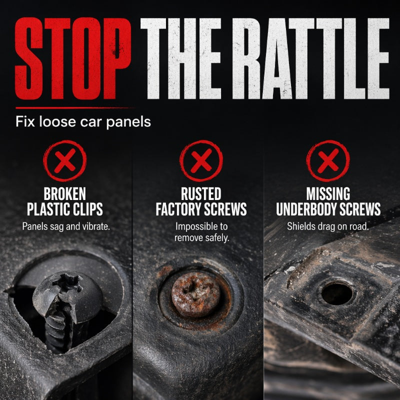 🔩🚗 Universalsett med U-formede metallklemmer og skruer til biler – Slitesterke, rustbestandige og i mange forskjellige størrelser – Perfekt til bilbekledning, paneler og reparasjoner av interiøret 🔧