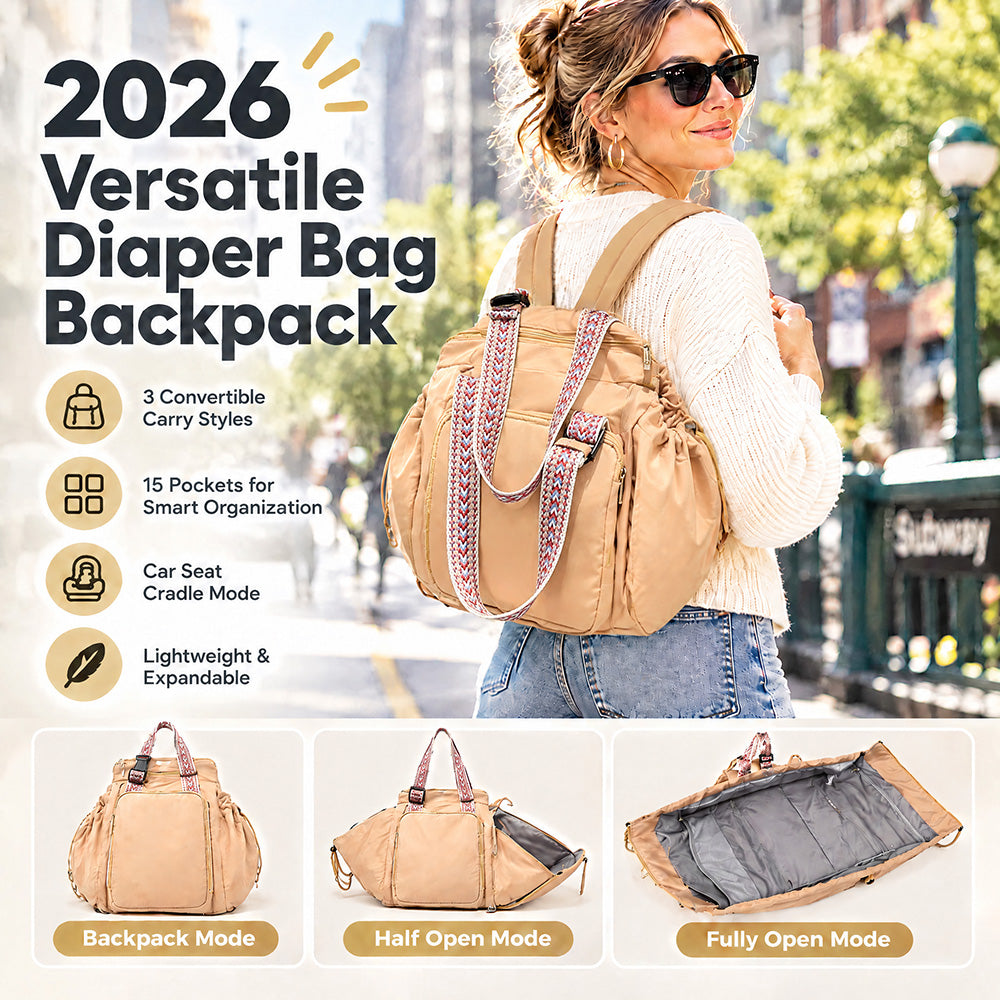 👜2026 Versatile Diaper Bag Backpack - 15-Pocket Waterproof Travel Mom Bag