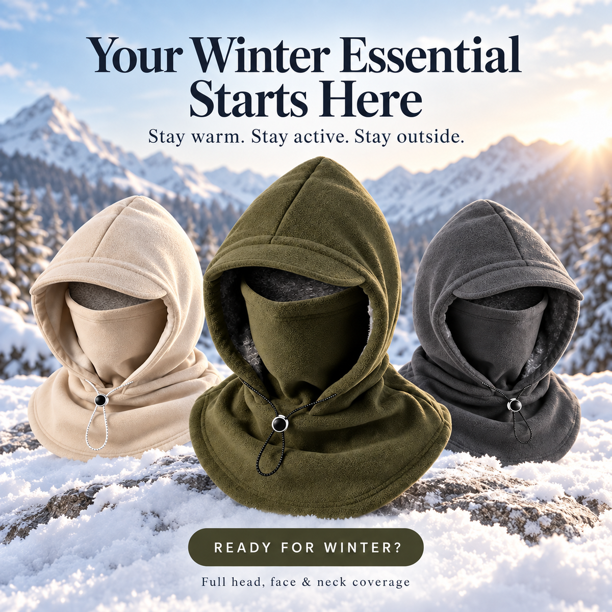 ❄️ Vintermaske med hette – Vindtett fleece-balaklava for friluftsliv